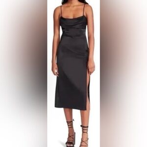 Jason Wu Black Corset Bodice Spaghetti Strap MIDI Satin Dress Sz M NWT